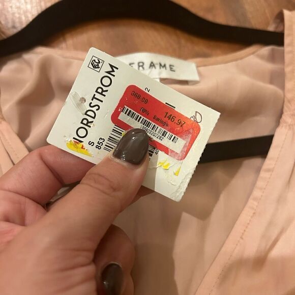 Frame Denim Peach Silk Short Sleeve Top Peach Small NWT - Picture 5 of 7